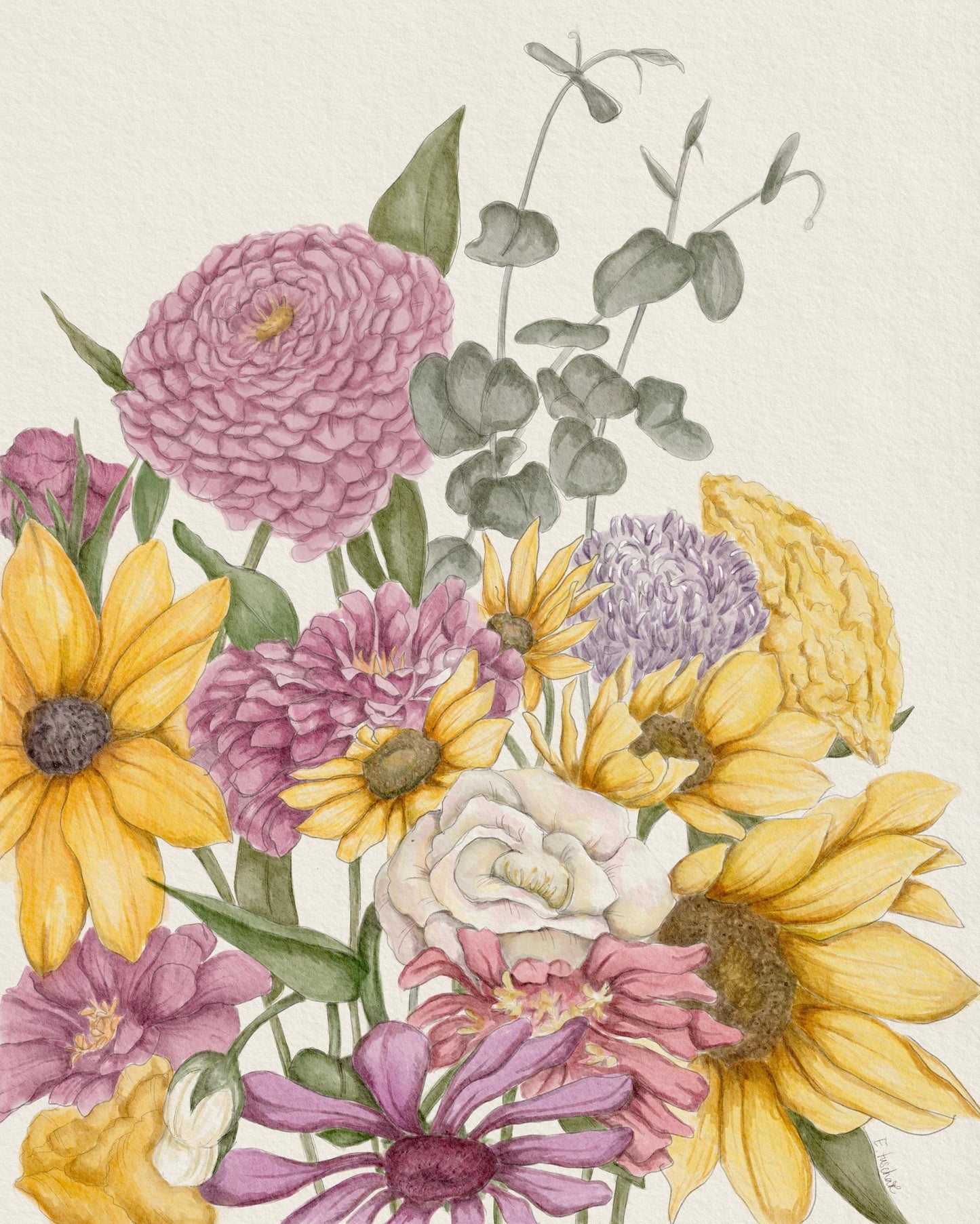Print: Digital Watercolor Floral Print 11x14