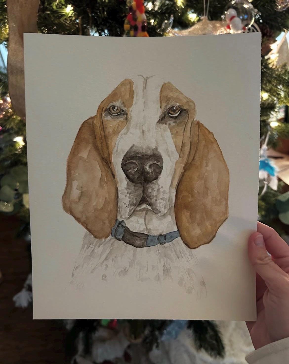 Hand-painted watercolor pet portrait by Perspective Piece